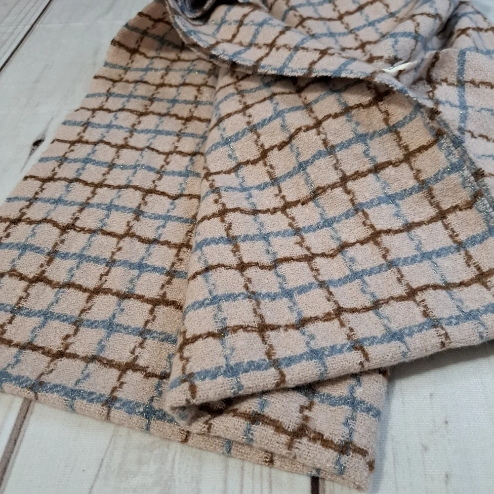 Pretty Persuations Blush Pink, Brown and Blue Scarf With Gold Metallic